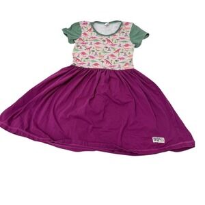 Dinosaur KPea  Print Dress Kids Size 12 Purple Green Cotton Lycra